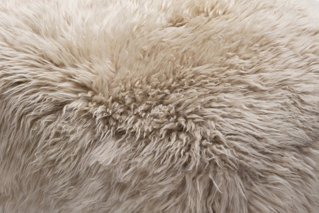 Closeup of a natural coloured long wool sheepskin rug