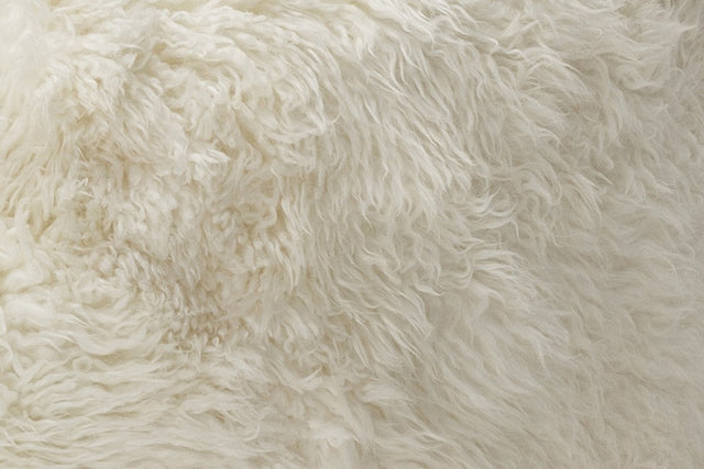Closeup of white sheepskin rug